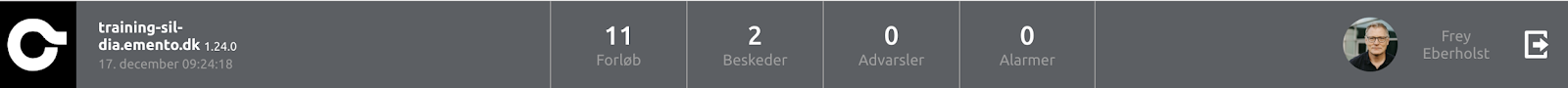 Statusübersicht über die Anzahl der Prozesse, Meldungen, Warnungen und Alarme.