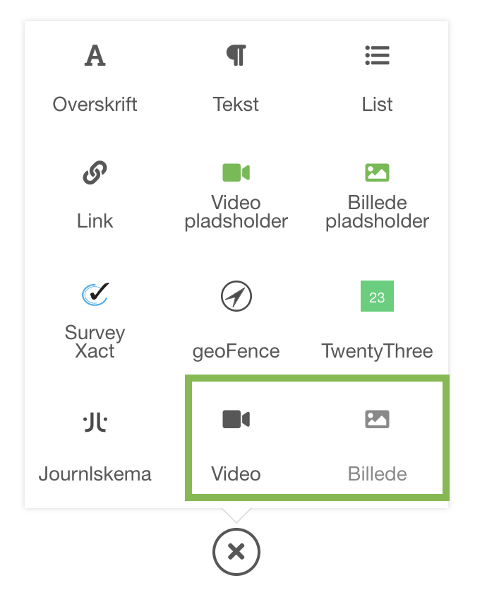 Vælg ikonet “Video eller Billede”