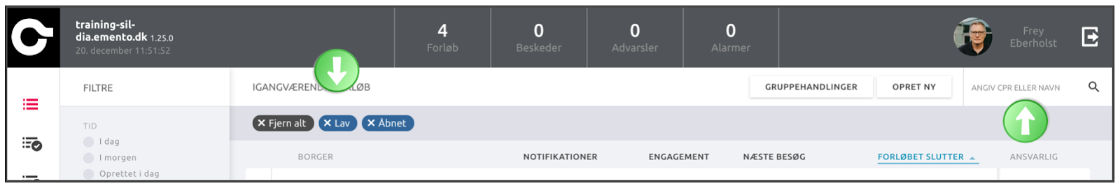 Billede 9: Visning af hvilke filtre der er aktive